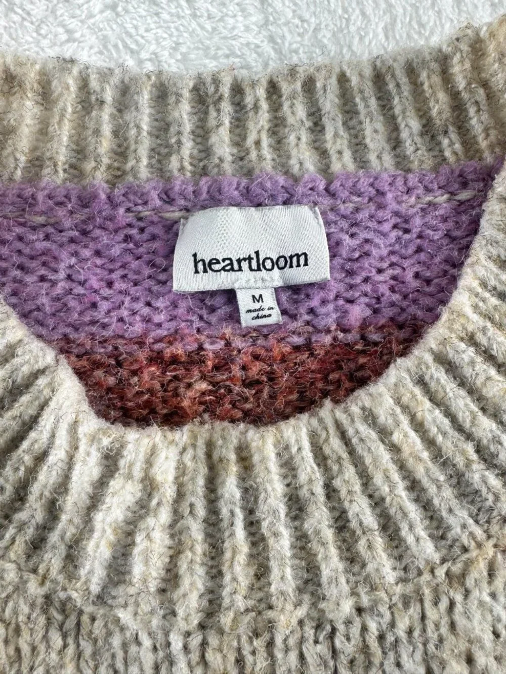 Heartloom Laylana Oatmeal Lilac Rust Striped Knit Sweater M